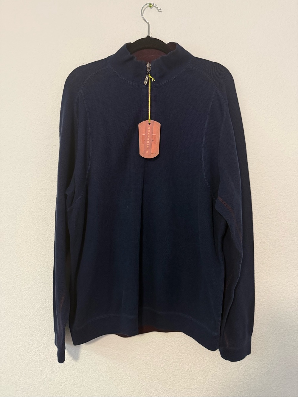 Tommy Bahama Navy Half-Zip Sweater with Yellow Zip Pull